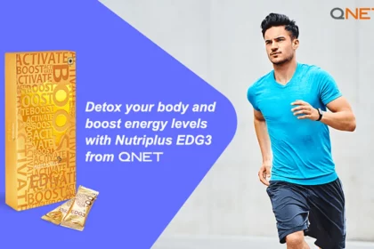 A strong young man running outdoors with Nutriplus EDG3 in the frame